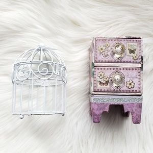 Shabby Chic Bird Cage Candle Holder Set